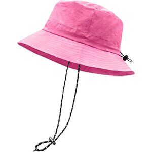 Unisex Pink 100% Polyester Wide Brim Boonie Waterproof Chin Strap Bucket Sun Hat